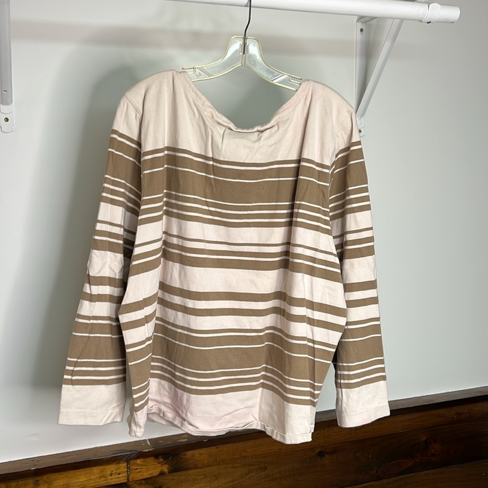 Liz Claiborne Striped Tan and Cream Women's Top- 3X - Picture 2 of 5